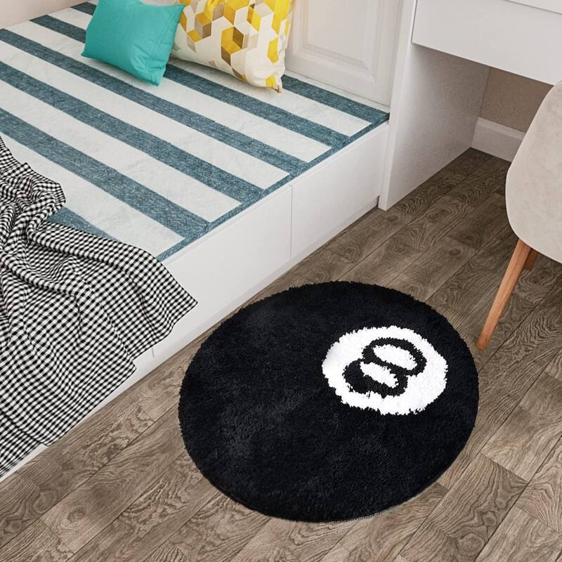 8 Ball Rug Black Round Carpet Billiard Pool