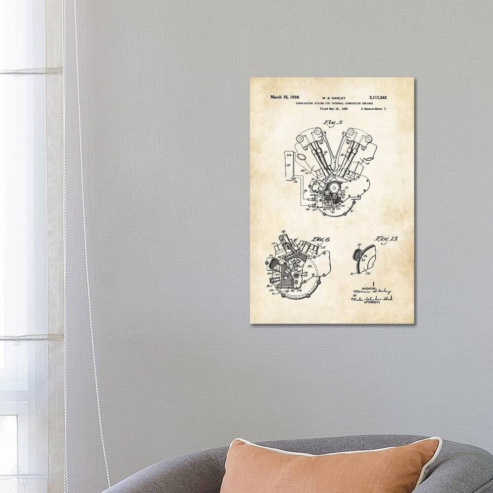 iCanvas "Harley Davidson Knucklehead Engine" by Patent77 Canvas Print