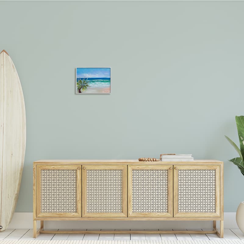 Stupell Incoming Waves Summer Beach Palm Tree Blue Painting Framed Wall Art - Orange
