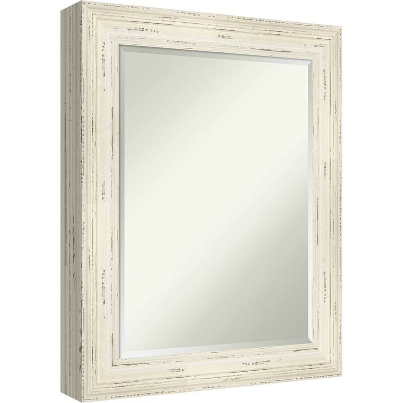 Beveled Wood Bathroom Wall Mirror - Alexandria White Wash Frame