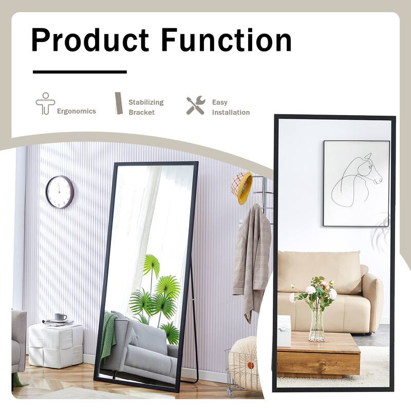 Roomfitters Full-Length Mirror with Black Solid Wood Frame, 71"x31.5" Floor Standing or Wall-Mounted Dressing Mirror