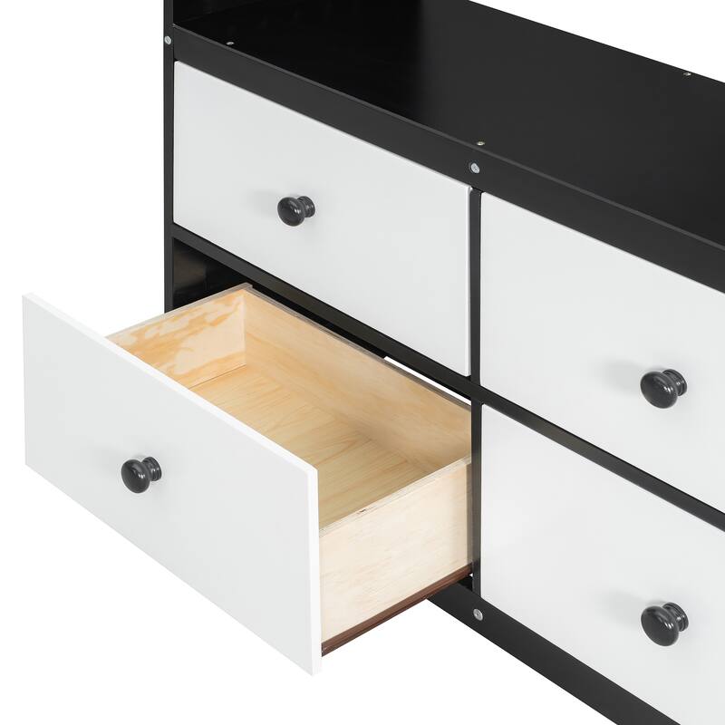 Twin Bunk Bed with Storage, Shelves, and LED Light Strip by Harper&Bright Designs