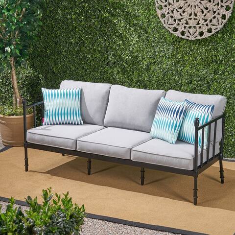 Vienne Outdoor Aluminum 3 Seater Sofa with Cushions by Christopher Knight Home