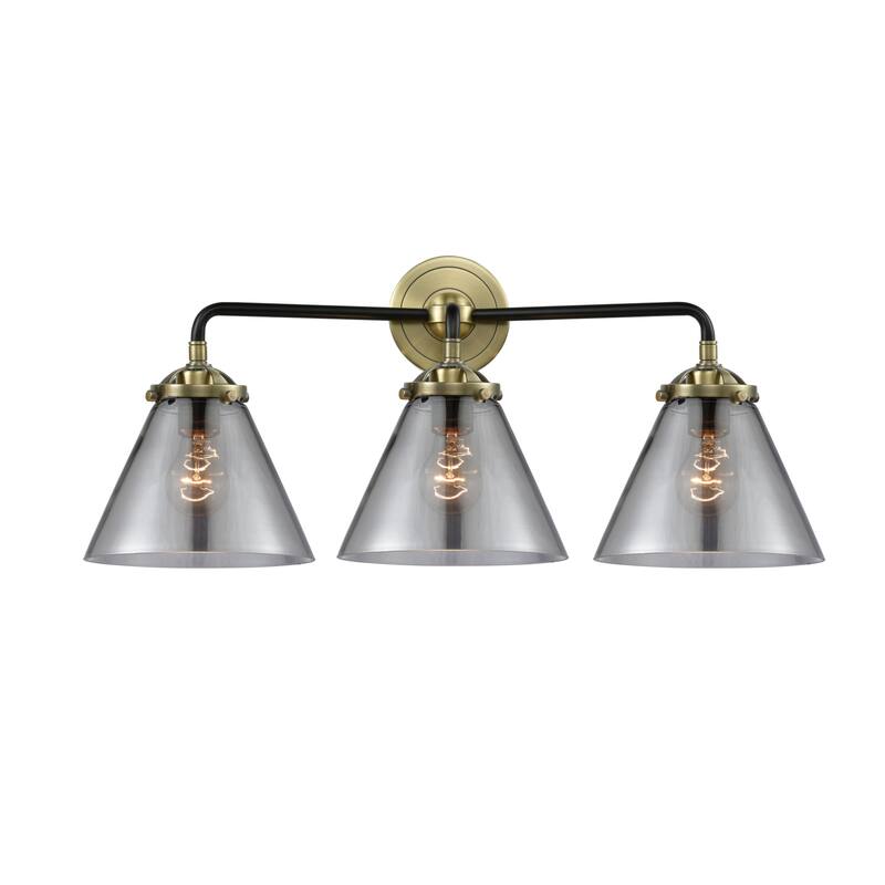 Innovations Lighting Large Cone 3 Light 26" Wide Bathroom Vanity Light - Black Antique Brass / Smoked
