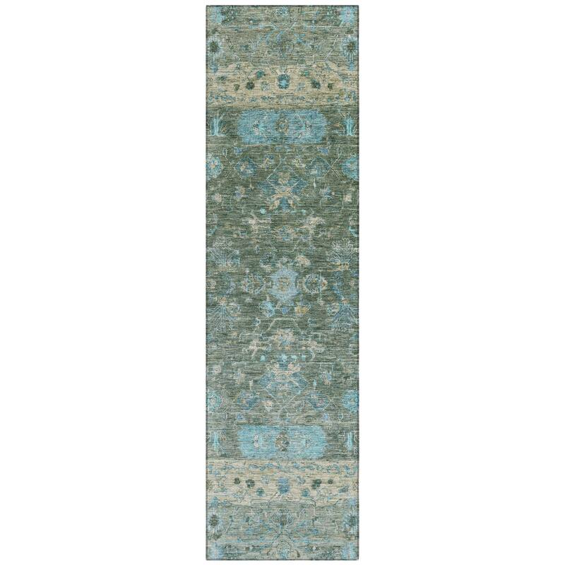 Machine Washable Indoor/ Outdoor Traditional Border Chantille Rug