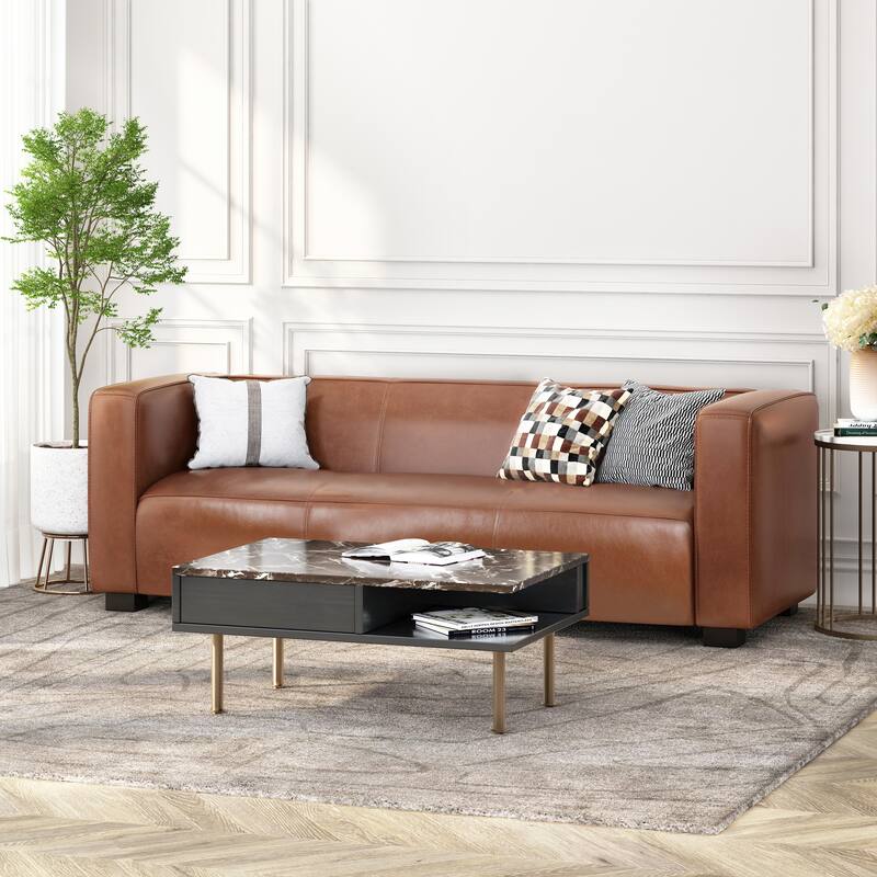 Modern 3-Seater Smooth Fabric Upholstery Sofa, Tuxedo Design, and Durable Birch Wood Legs for Sophisticated Comfort - Brown
