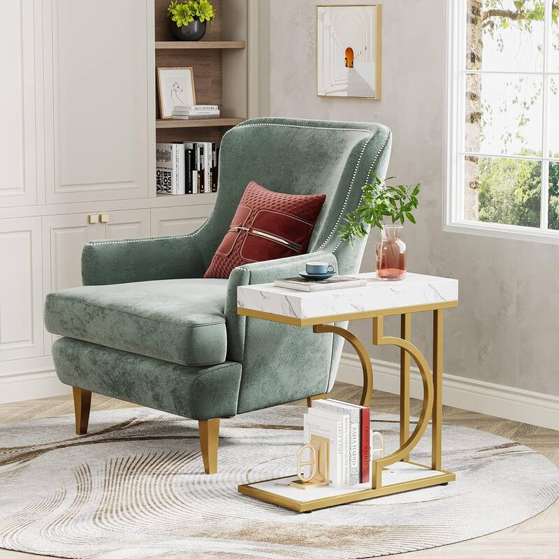 C-Shaped Sofa Side Table, 23.6" Narrow End Table