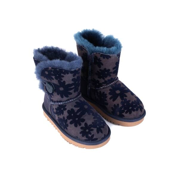 Shop Ugg Toddler Girls Blue Suede Mini Bailey Button Bling Flower