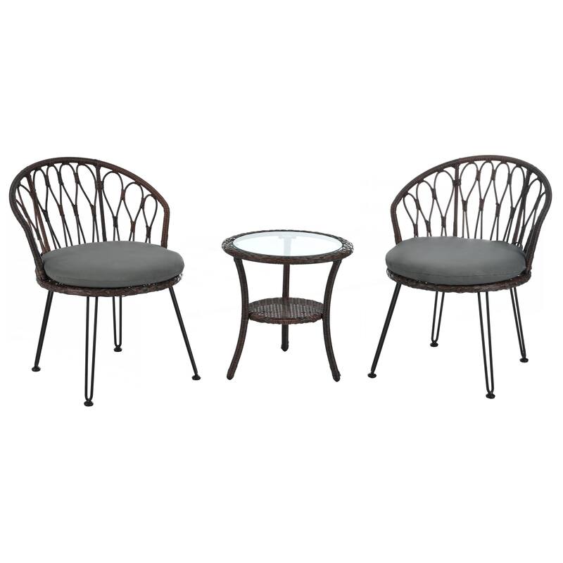 2 Rattan Single Chairs with A Glass Round Table