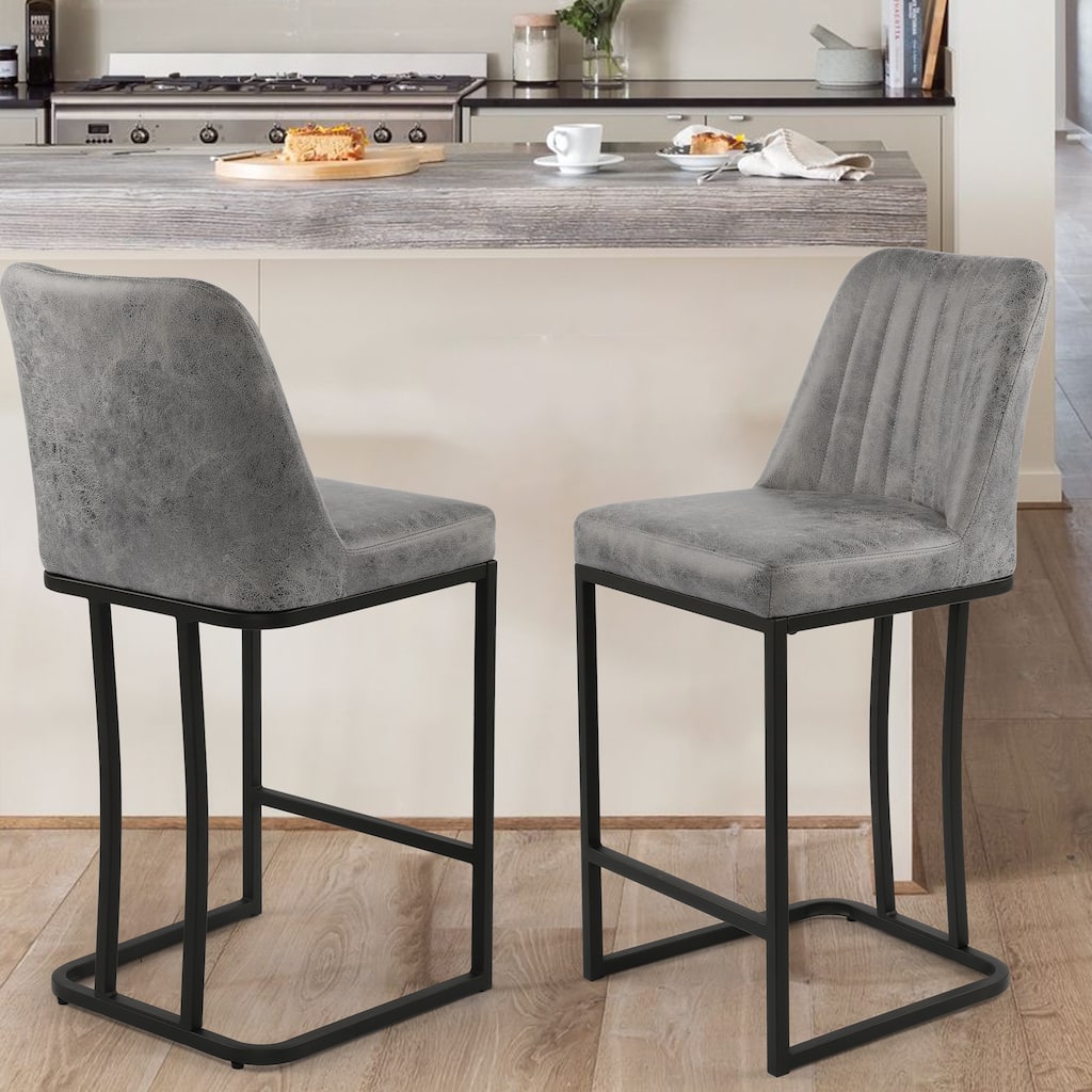 24 Inches Industrial Faux Leather Counter Height Bar Stools with Metal Frame Set of 2