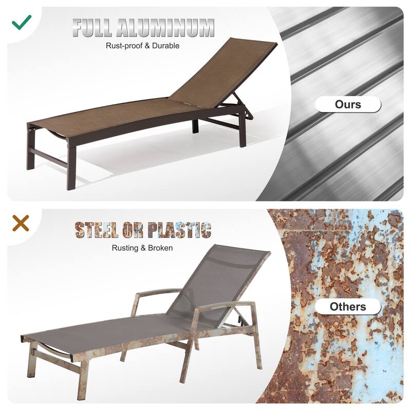 3-Piece Outdoor Loungers Patio Chaise Lounge Chairs Set with Side Table