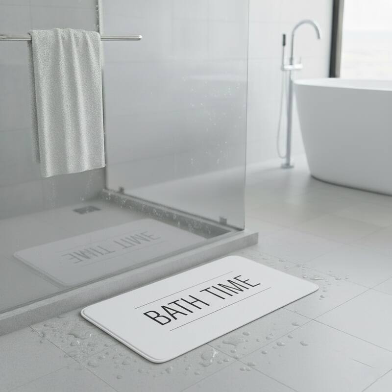 Non-Slip Microfiber Bathmat or Contour Rug Bath Time Design - Bath Mat Only - White