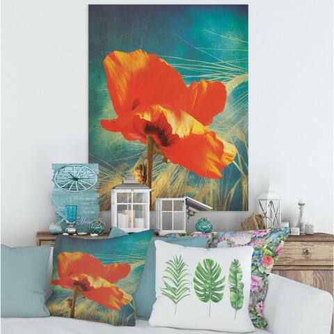 Designart "Vintage Grunge Poppy" Traditional Canvas Wall Art Print