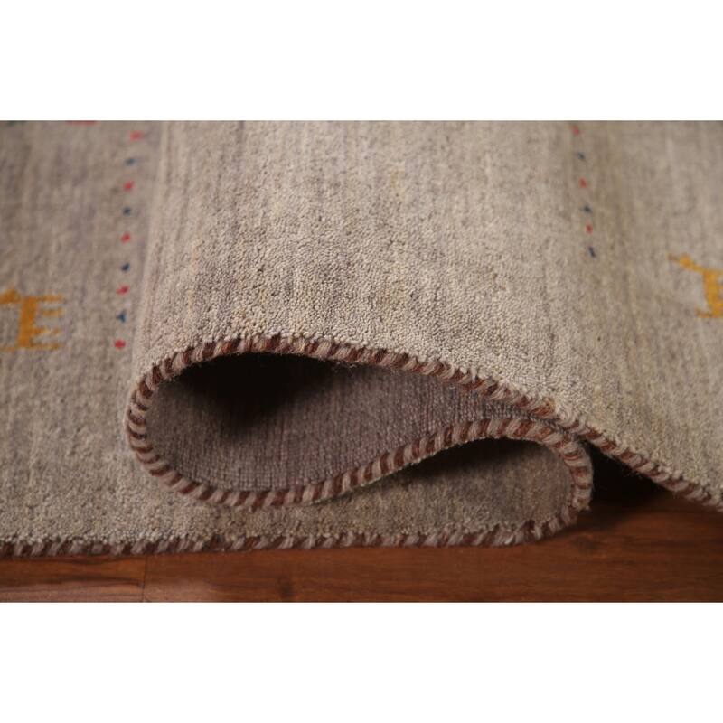 Beige Tribal Gabbeh Area Rug Hand-Knotted Wool Carpet - 8'3"x 9'10"