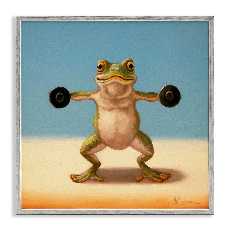 Stupell Exercise Weights Frog Framed Giclee Art Design By Lucia Heffernan - 24 x 24 - Grey