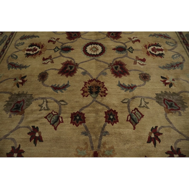 Hand Knotted Oriental 100% Wool Carpet Traditional Floral Yellow & Gold Nepalese Area Rug - 12' 3'' X 8' 11''