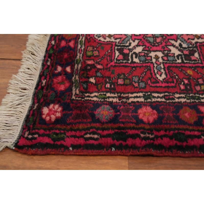 Hand Knotted Oriental 100% Wool Carpet Traditional Tribal Red Gharajeh Runner Rug - 9' 7'' X 2' 3''