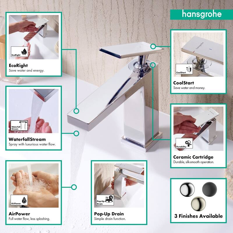 Hansgrohe 73002 Tecturis E 1.2 GPM Single Hole Bathroom Faucet with
