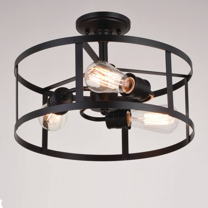 Akron 15-in W Bronze Farmhouse Round Cage Semi Flush Mount Ceiling Light - 15-in W x 10.25-in H x 15-in D