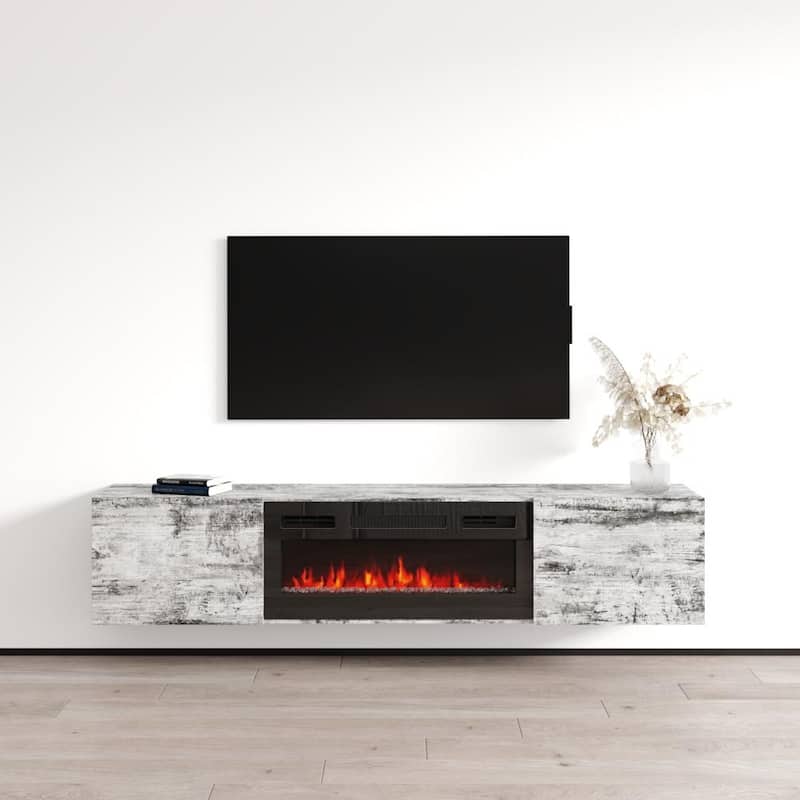 Baja BL-EF Floating Fireplace TV Stand - Pine White