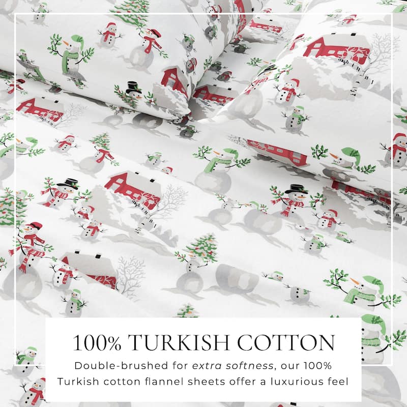 Linery & Co. Ultra-Soft Turkish Cotton Flannel Christmas Print Sheet Set