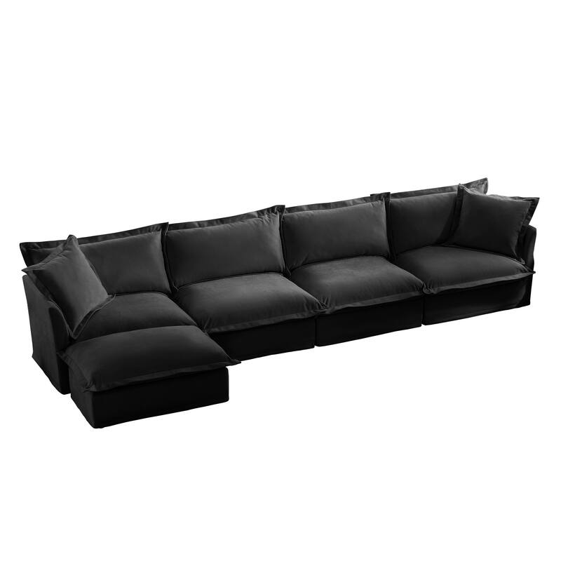 Modern 4 Seater Upholstered Sofa with 1 Ottoman and 2 Pillows