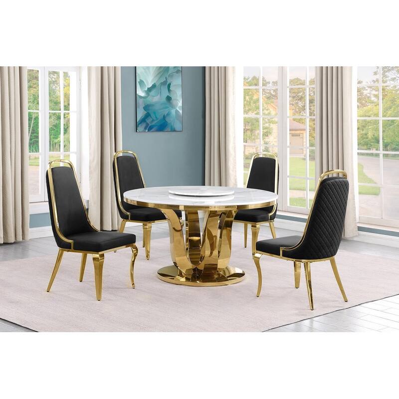 Best Quality Furniture D325-SC314-7 5 Piece Round Dining Set - Black / Gold