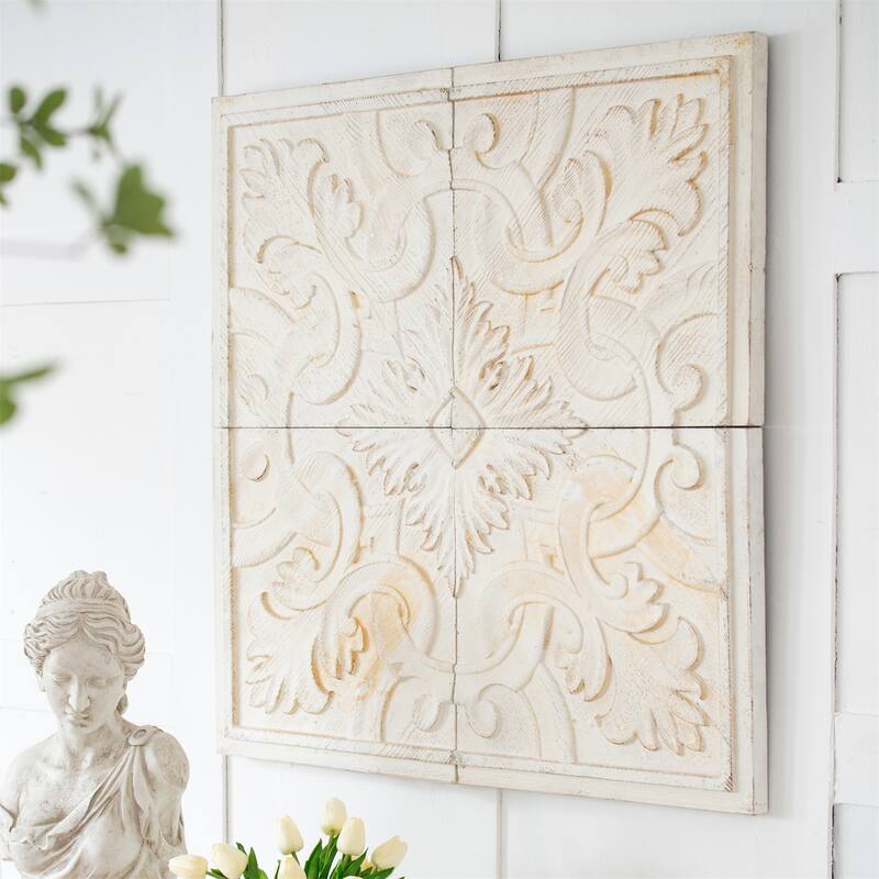 Modern S/4 Distressed Wooden Square Wall Panels - White
