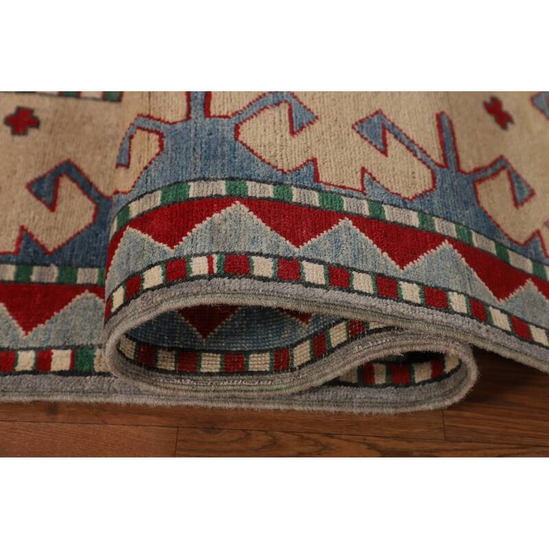 Gray Kazak Oriental Area Rug Dining Room Hand-Knotted Wool Carpet - 6'11" x 9'3"