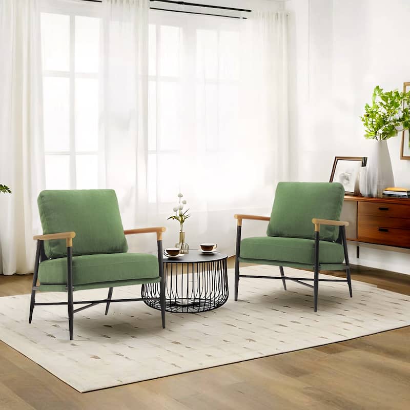 Anis 27'' W Vegan Leather/ Chenille Metal X Base Accent Chair Set of 2 - Green