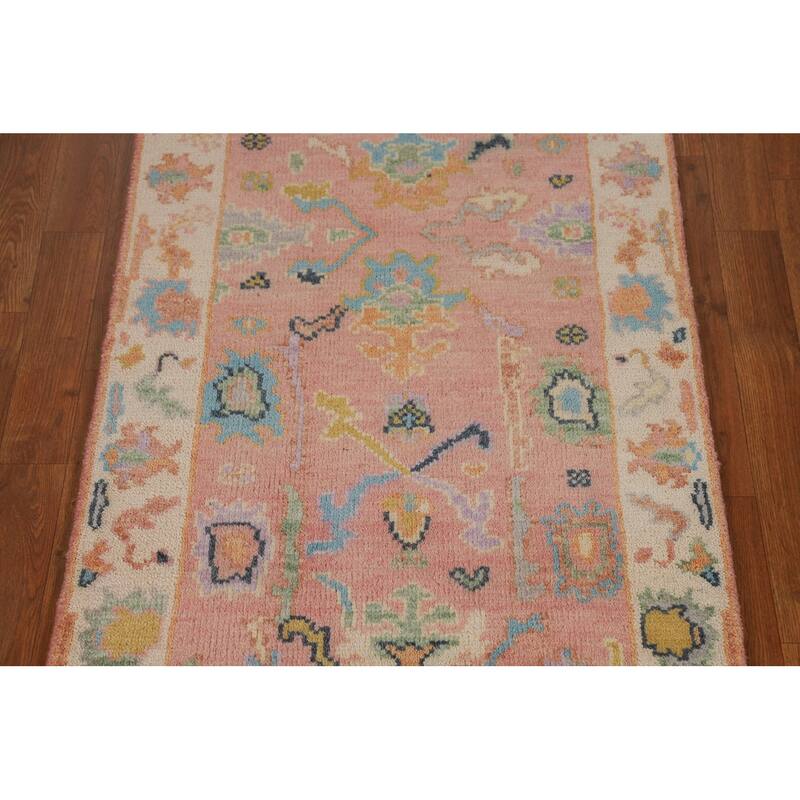 Pink Oushak Indian Runner Rug Hand-Knotted Wool Carpet - 2'6"x 7'11"