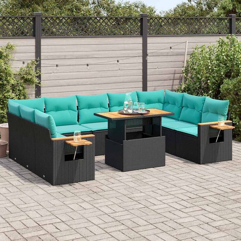 vidaXL Patio Sofa Set with Cushions Outdoor Furniture 10 Piece Poly Rattan - 21.7 x 24.4 x 27.2 - Black-with storage