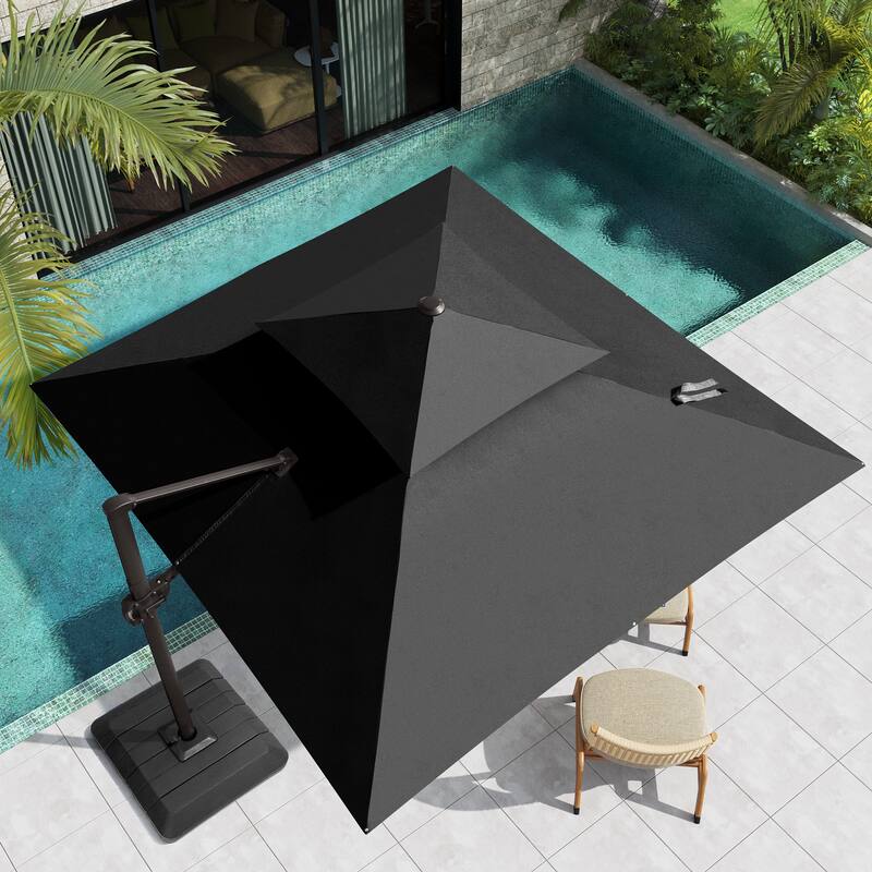 Pellebant 10 ft Square Patio Cantilever-Offset Umbrella with Base - Black