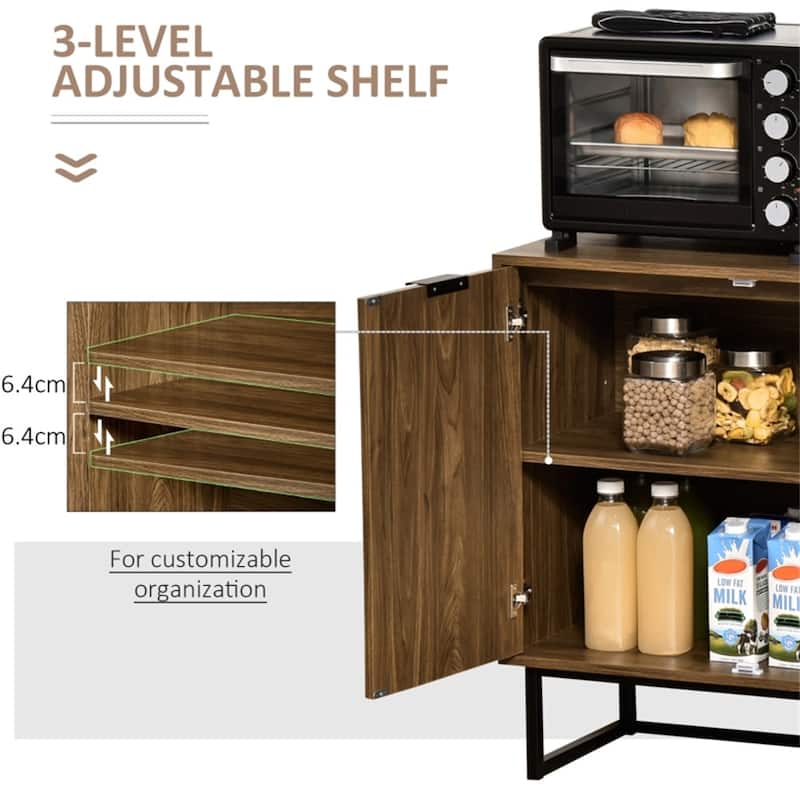 Walnut Vintage Style Storage Cabinet with Adjustable Shelf Two Door Wooden MDF Steel Base for Living Room
