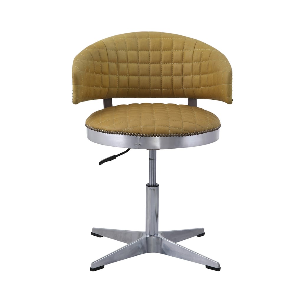 Top Grain Leather Adjustable Chair with Rivets Details in Turmeric and Chrome