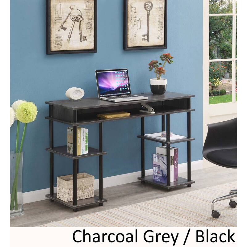 Convenience Concepts Designs2Go No Tools Student Desk with Shelves - Charcoal Grey