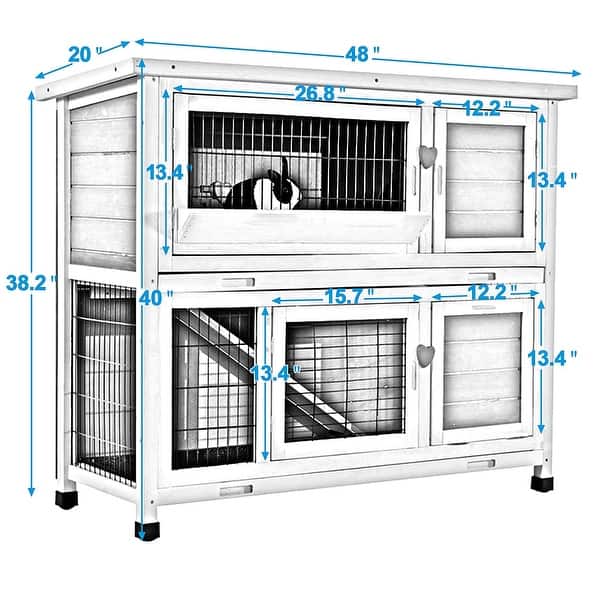 dimension image slide 5 of 4, Lovupet Rabbit Hutch Cage with Pull Out Tray, 2 Stroy Outdoor Indoor Wooden Bunny Cage, Rabbit House 0323