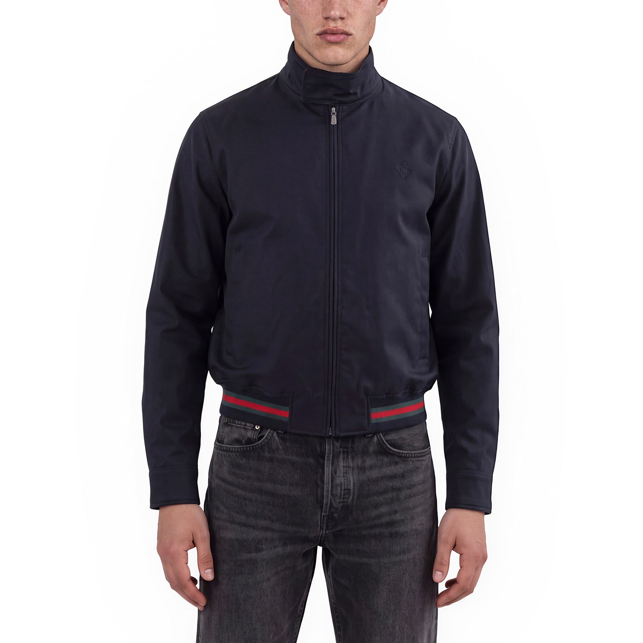 Gucci Men's Cotton Twill Zip Jacket with Web