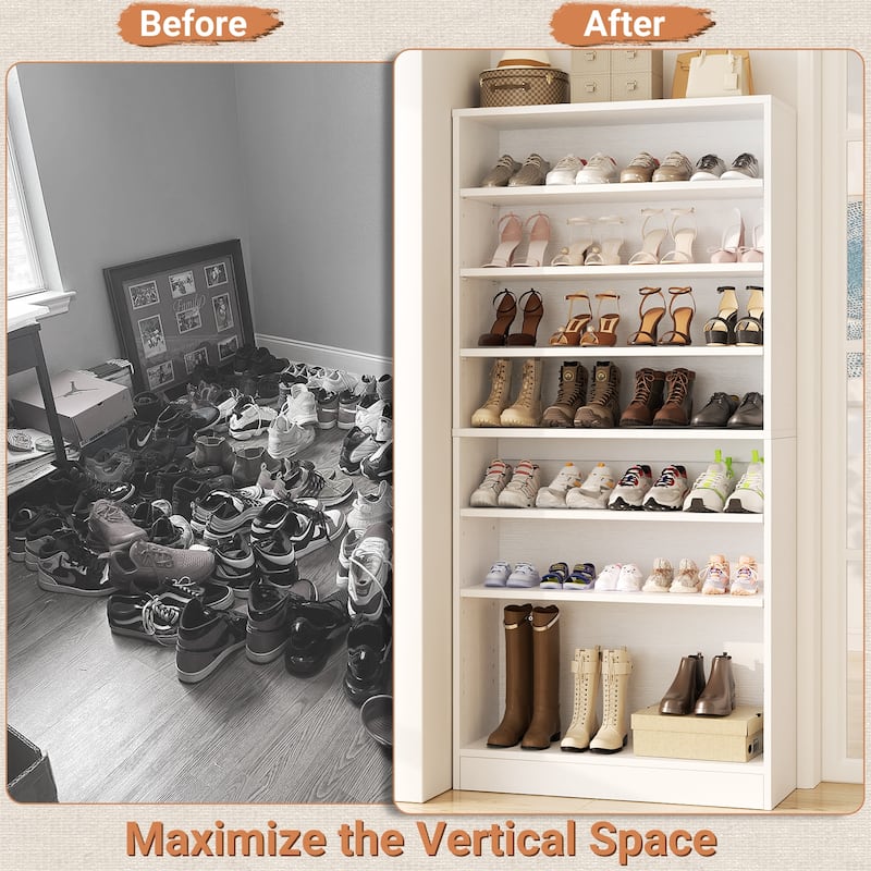 Rackcog 9-tier 64'' Tall Shoe Cabinet, 36 Pairs Wooden Shoe Storage Rack for Closet, Entryway