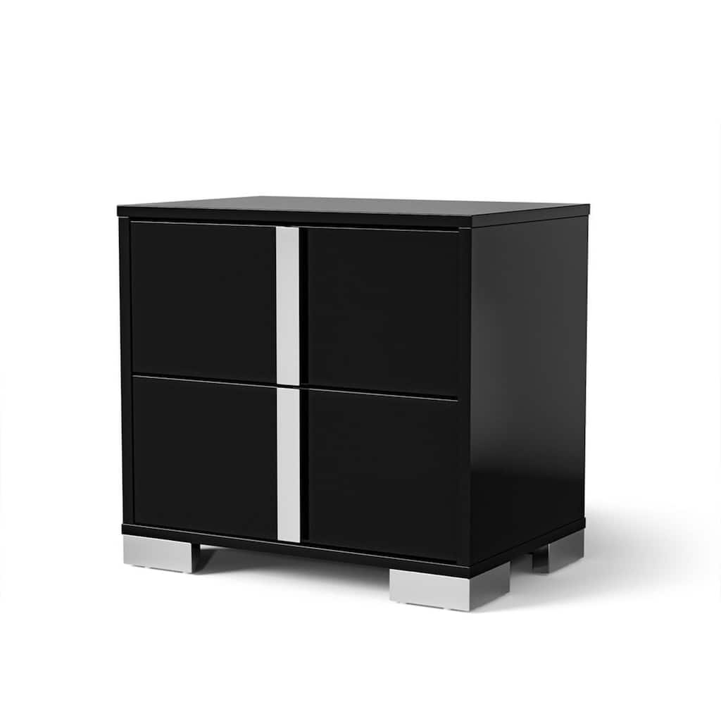 Suni Nightstand, Piano Black Wood with UV Finish, 2 Drawers, 24 Inch