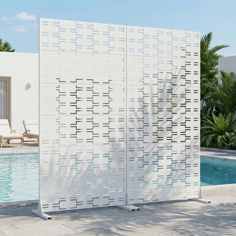 Outdoor Privacy Screen Metal Screen Fence Panel Set of 2 - White - 72"x35"