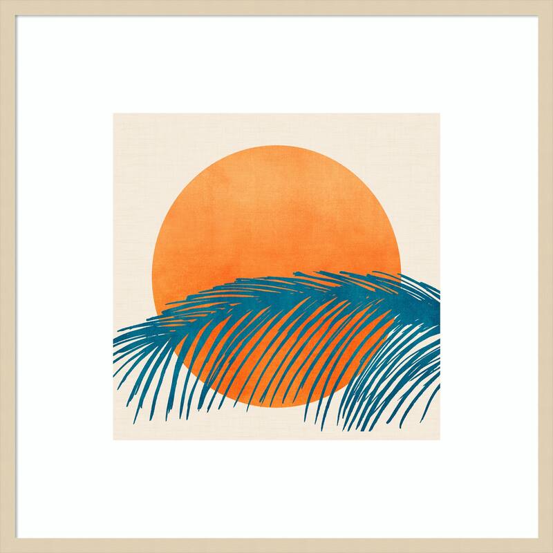 Retro Tropical Sunset by Kristian Gallagher Wood Framed Wall Art Print