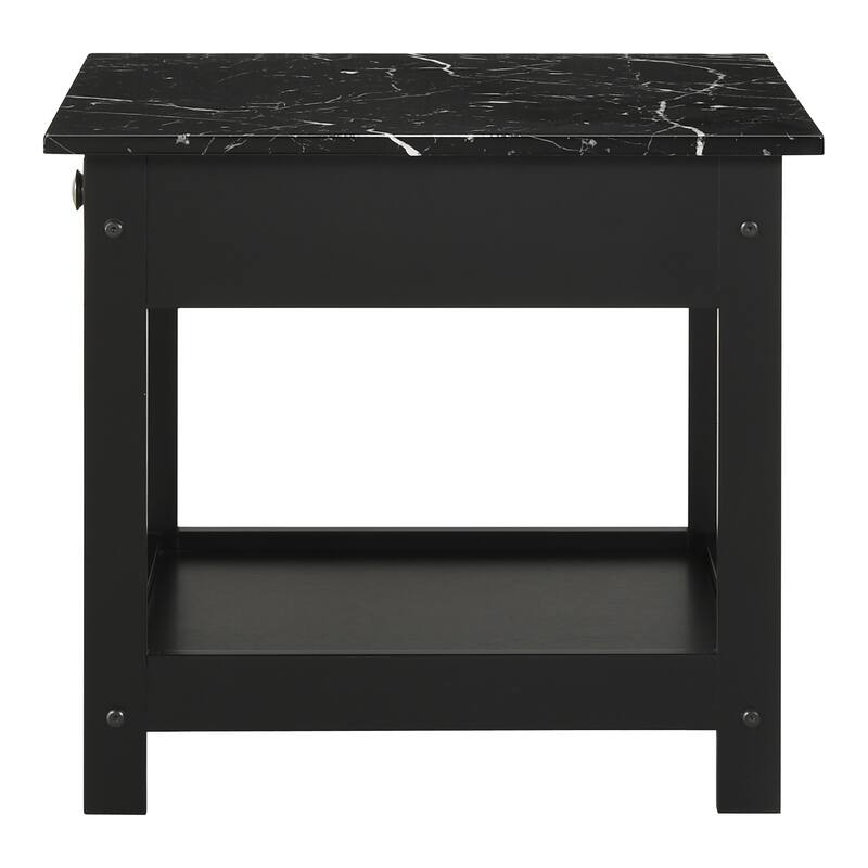 DH BASIC Transitional Rubberwood 3-Piece Open-Shelf Coffee Table and End Table Set with Drawer by Denhour