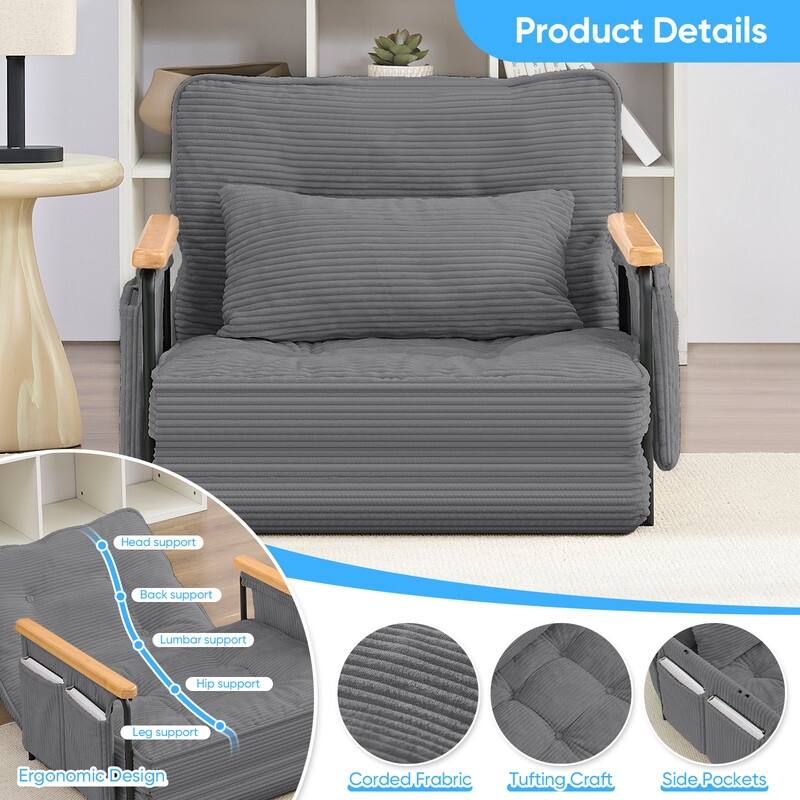 Mixoy Muti-Functional Folding Floor Sofa Bed,3-Seater,2-Seater,1-Seater Lazy Futon Sofa with 6 Position Adjustable Backrest