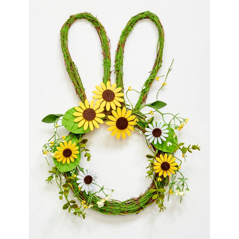 15" Hanging Twig Bunny Décor with Daisies - 15