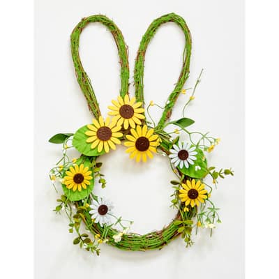 15" Hanging Twig Bunny Décor with Daisies - 15