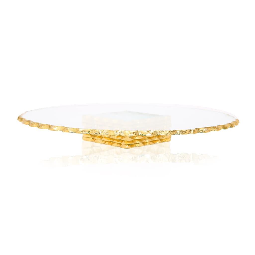 Stacked Glass Cake Stand with Gold Edge - 12"D x3"H