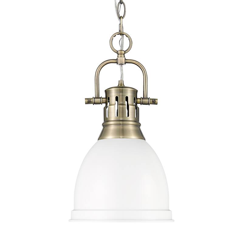 Yep by Golden Lighting Duncan 1-light 9in Chain Hung Pendant in Aged Brass and Matte White shade