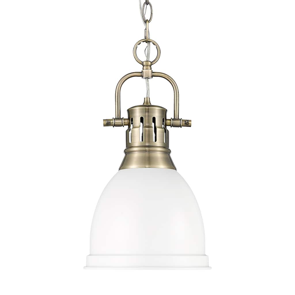 Yep by Golden Lighting Duncan 1-light 9in Chain Hung Pendant in Aged Brass and Matte White shade