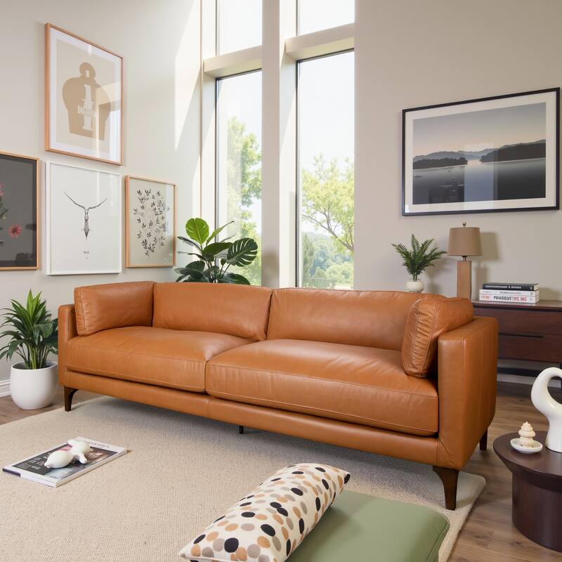 Westwood Mid-Century Modern Genuine Leather 3-Seater Sofa